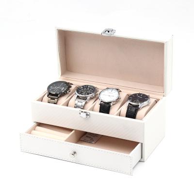 China watch & Cute Jewelry Storage 4 Slots Watch Jewelry Packaging Box With White PU Leather 2 Slots Jewelry Ring Display Storage With Drawer for sale