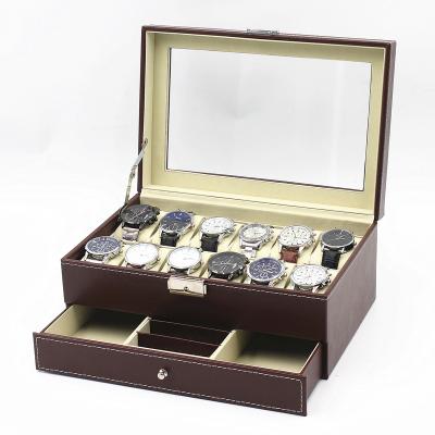 China watch & Classic Jewelry Storage 12 Slots Watch Jewelry Packaging Box With 3 Slots PU Leather Drawer Jewelry Display Storage For Girls Gift for sale