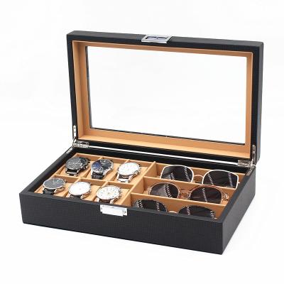 China Watch Storage Top Graduated 6 Slots Carbon Fiber Leather Watch Gift Box 3 Slots Glass Box For Men's Gift Wholesale for sale