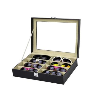 China Factory Fashion Cheap Sunglasses Storage Glass PU Leather Box With 8 Slots For Men's Gift Sunglasses Packaging Display Storage Case In Stock for sale