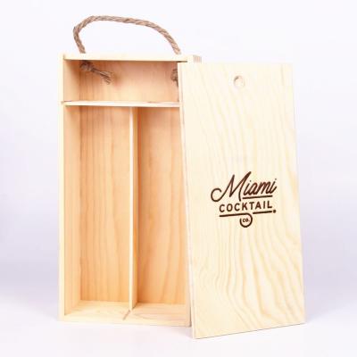 China Handmade Custom Logo Slide Lid Low Cost Wooden Wine Box For Wine Bottle Display Storage Case Simple Packaging 1 2 4 Wine Crate Supplier for sale