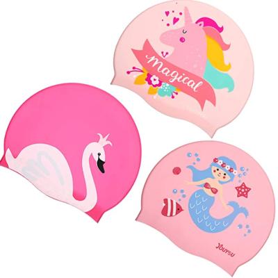 China 2021 Cartoon Swim Cap Multi-pattern Promotional Colorful Fashion Custom Made Silicone Swimming Hat for sale