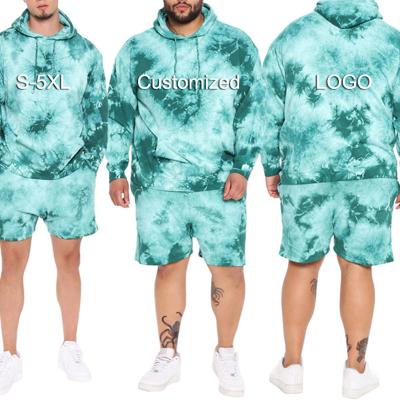 China Mens Thermal Custom Casual Loose Tie Dye Hoodies Shorts Set Plus Size Mannen Jogging Sets for sale