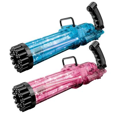 China Hot-selling New Fully Transparent Porous Electric Gatling Bubble Gun Bubble Machine Plastic Outdoor Toys With Bubble Light for sale