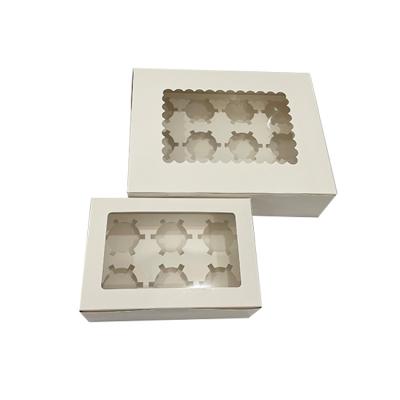 China Wholesale Recyclable White Small Paper Cake Boxes Packaging Custom Eco Friendly 12 Mini Cupcake Boxes With Window for sale