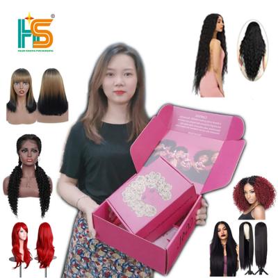 China HS Recyclable Luxury Free Sample Design Color Logo Wig Hair Extensions Free Box Packaging Custom Logo for sale