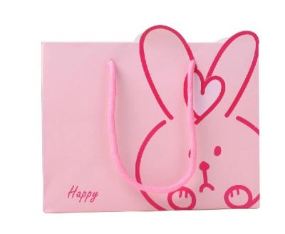 China Recyclable Wholesales Cute Pink Recycled Shopping Logo Custom Paper Bag with Twisted/Flat Ribbon Handles for sale