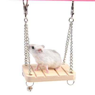 China Gold Floss Bear Chain Hamster Viable Swing Pet Bell Small Wooden Hanging Rocking Boat Toy Supplies for sale