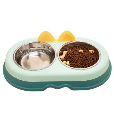 China New Viable Home Stainless Steel Bowl Cartoon Cat Ear Modeling Style Pet Food Bowl for sale