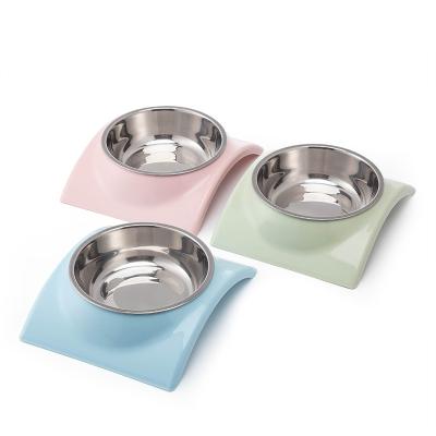 China Wholesale Hot Sales Viable Stainless Steel Bottom Plastic Bowl Stainless Steel Pet Food Feeding Bowl Viable White for sale