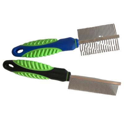 China Viable Pet Double Sided Plastic Steel Comb With Handle Pet Plastic Comb With Point Depilation Knot Opening Cat Dog Protective Comb for sale