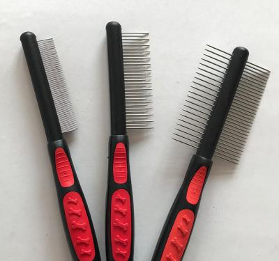 China Fashion New Pet Double Row Comb Plastic Pet Knot Opening Comb Hair Brush Viable Steel Dog Cat Hair Brush for sale