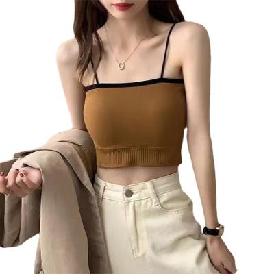 China Hot Selling Women's QUICK DRY INS Women's Cami Top Spaghetti Strap Crop Top Padded Camisole Seamless Tube Top Plain Strappy Crop Top for sale