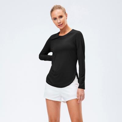 China Custom Made Women's Breathable Activewear Fitness Wholesale High Quality T-shirt Black Sports Tops Long Sleeve Yoga Anti-UV Top for sale