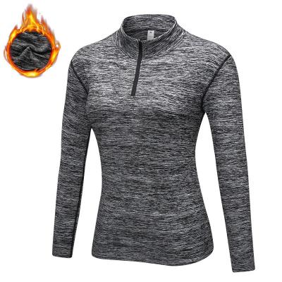 China High Quality Women's Sports Polyester Half Zipper Design Workout Fleece LinedJacket Fitness Shirt Winter Sportswear Tops for sale