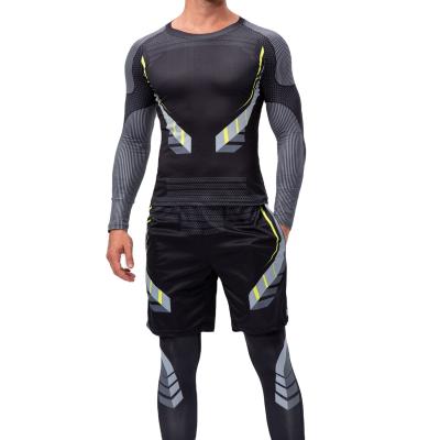 China New Breathable Men's Set Gym Bodybuilding Compression Jogging Thermal Patterned Fitness Sets Male 3-Piece Quick Dry Tight Tracksuit for sale