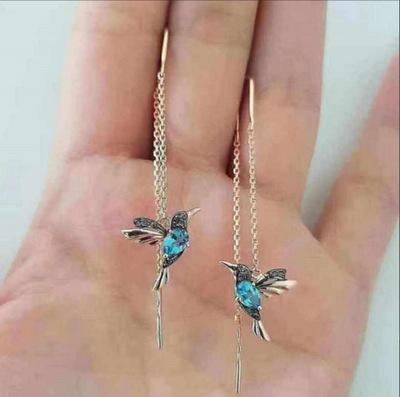 China BOHEMIA NewWomen Hot Selling Unique Long Drop Zirconium Red Diffusion Wing Bird Earrings Jewelry Z0050 for sale