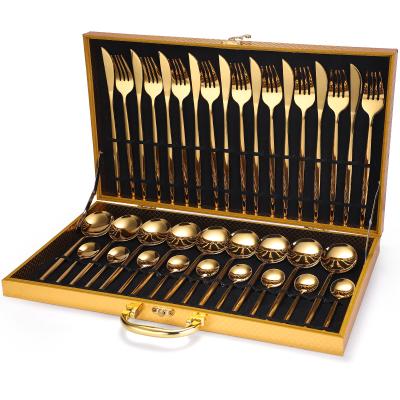 China Stainless Steel Cutlery Set Steak Knife Fork Teaspoon Teaspoon Dinnerware Dinnerware Gold Stocked Dinner Set V110 for sale