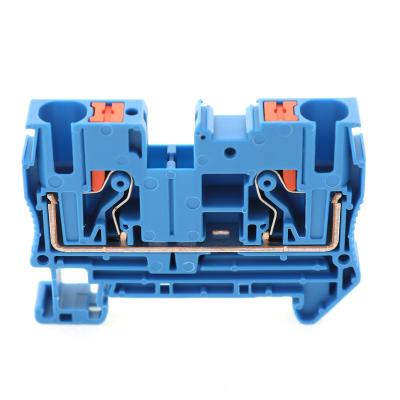 China Rapid Connection PT4 Wiring Layout Flattening Feed Through Terminal Block Din Push Screwless Rail Combo Terminal Block In Spring for sale