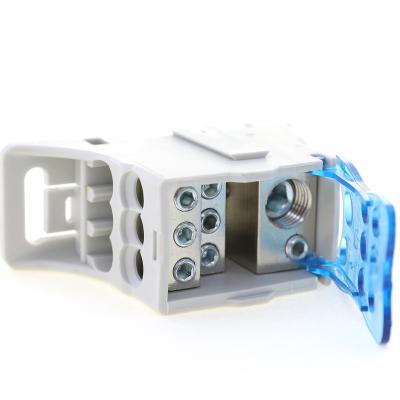 China Housing PA66 With PC Cover Hot Product 400A Current Large Screw Type Copper Graduated Clamping Din Rail Terminal Block Power Distribution Terminal Block for sale