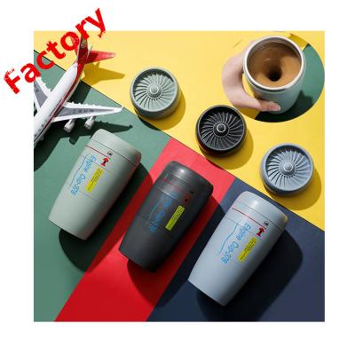 China 2021 New Viable Creative Aero Engine Magnetic Cup Automatic Double Wall Stainless Steel Self Stirring Coffee Mug for sale