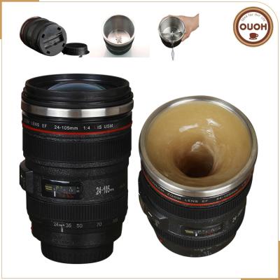 China Viable Creative Design for Lazy 24-105 Camera Lens Shaped Battery Operated Self Stirring Cup for sale