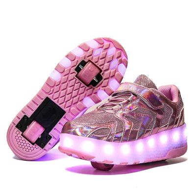 China Glowing Kids Girls Flat Sneakers With Wheels Led Light Up Roller Skates Sport Shoes Outdoor Fashion Luminous Shoes For Kids Boys for sale