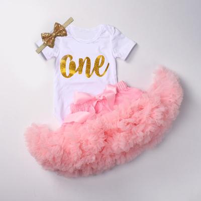 China Fashion Breathable Babies Fluffy Tutu Skirt Set Princess Tulle Mesh Skirt Jumpsuit Birthday Party Skirts Kids Outfit Girl Costumes for sale