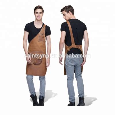 China Alibaba Leather Wholesale Chef Genuine Cow Hide Works Leather Apron With Adjustable Strap 003 for sale