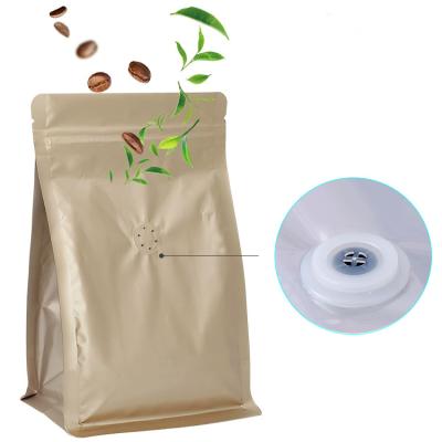 China Disposable White Flat Block Bottom Coffee Bag With Valve 8 Side Seal Pouch Zipper Lock Flat Bottom Packaging Bag for sale