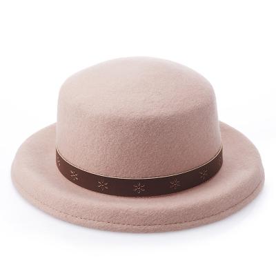 China European and American style wholesale high quality pure color band with 100% woolen shorts brim dome classic felt hat for sale