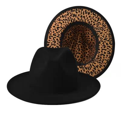 China Wholesale High Quality Custom Wide Brim Leopard Print 2 Edge Bulk European And American Style Tone Felt Fedora Hats With Leopard Print for sale