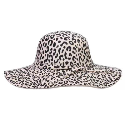 China European and American style bulk sale high quality custom wide brim leopard print felt Fedora Hat cheetah print for sale