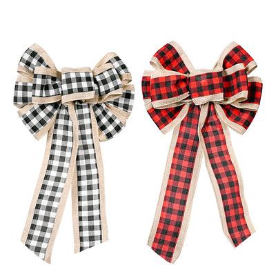 China Free Shipping Top Chirstmas Decor New Christmas Tree Decoration Plaid Three Ribbon Bow Decoration Yarn-Dyed Christmas Tree Decoration for sale