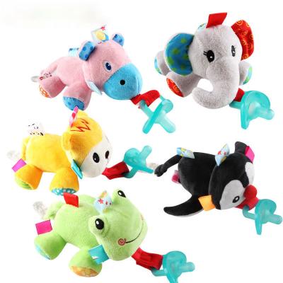 China Eco-Friendly Newborn Plush Silicone Babies Pacifiers Animal Soother Nipple Toys Chains Girl Toy Baby Pacifier Clip Holder Clips Boy for sale