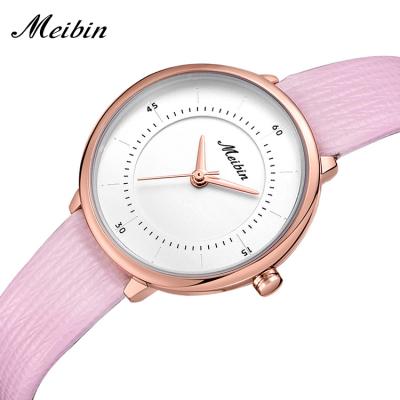 China MEIBIN 1121 water resistant strap wristwatch movt quartz watch alloy OEM leather casual classic for women for sale