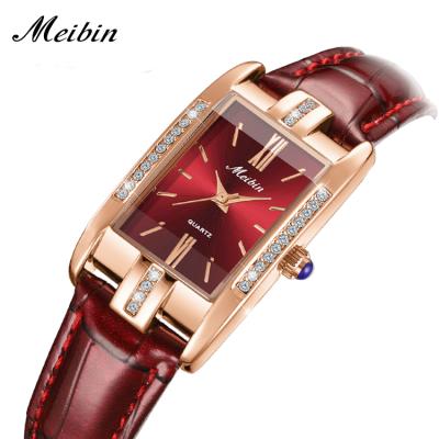 China Wholesale Colorful MEIBIN Water Resistant 1629 Lady Watch High Quality Leather Band Quartz Watch for sale