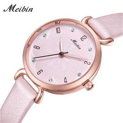 China Custom Colorful Fashion Women Water Resistant MEIBIN Quartz Watch Lady Vintage Genuine Leather Watch 1119 for sale