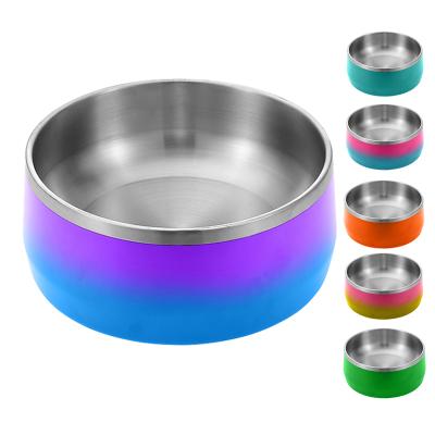 China Viable Custom Color Printed Pet Food Feeder Animal Stainless Steel Small Non-Slip Rubber Bottom Dog Bowl for sale