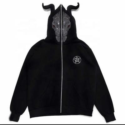 China Breathable custom rhinestone zip up hoodie black full zip up custom rhinestone hoodie full zip halloween hoodies men for sale