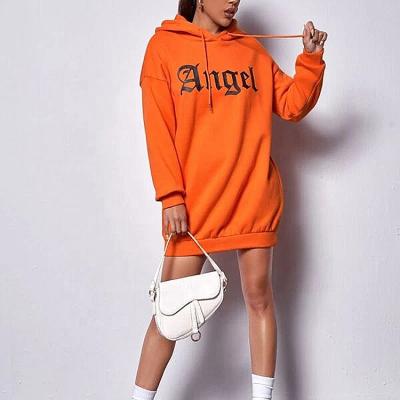 China Orange Oversized Hoodie Dress WORKOUT 2021 Long Hoodie Dress Breathable High Quality Custom Logo Print For Women for sale