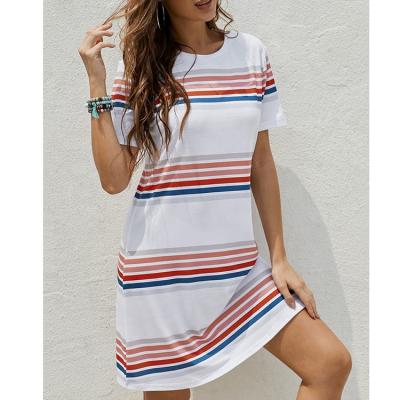 China New Design Summer Anti-Static Casual Skirt Fashion Striped WORKOUT T-shirt Dress For Women for sale