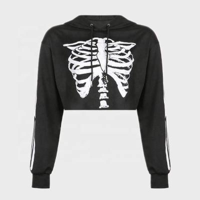 China Wholesale Cropped Hooded Skeleton Crop Top Print Hooded Hoodies Women Windproof for sale