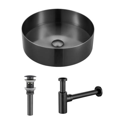 China Modern Customized Black Luxury Hand Wash Stainless Steel Mini Round Bathroom Basin Sink for sale