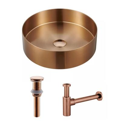 China Modern Vintage Rose Gold Bathroom Sink Countertop Round Hand Wash Face Basin Stand With Faucet for sale