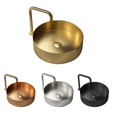 China Modern Popular Design Bathroom Hand Wash Sink Round Luxury Stainless Steel Gold Bathroom Sink Set for sale