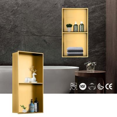 China Modern European Standard Wall Recessed Soap Shampoo Stainless Steel Bathroom Shower Recessed Battlements for sale