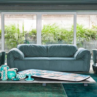 China Velvet Customized Italian Minimalism Design Sofa Villa Living Room Furniture Blue Velvet Fabric 3 Seater Colorful Lazy Sofa for sale