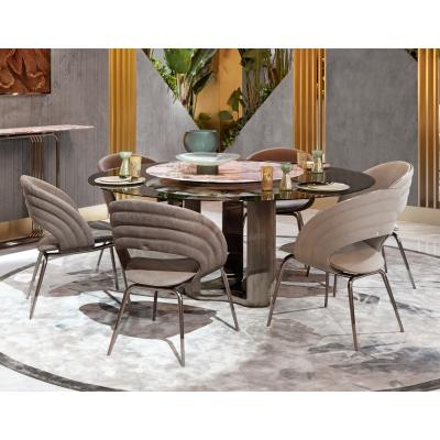 China Italian Style Design Restaurant Cafe Backrest Stainless Steel Metal Legs Velvet Leisure Dining Chair for sale