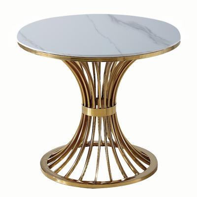 China Round(Height)Adjustable Round Marble Slab Table Top Gold Stainless Steel Base Conference Table Cafe Restaurant Used Marble Top Dining Table for sale